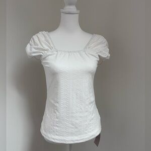 NWT Feminine White Eyelet Stretch Off-Shoulder or Tee/Tank UNIQUE!